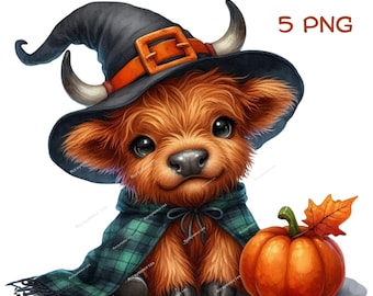 Halloween Highland Cows Clipart, Spooky vibes, Halloween Sublimation Digital Design Download, cute halloween png, spooky season png,