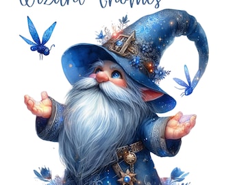Watercolor Wizard Gnomes Clipart, PNG Gnome Clipart, Gnome Clipart, Magic Wizard Clipart, Fantasy Gnome, Commercial Use