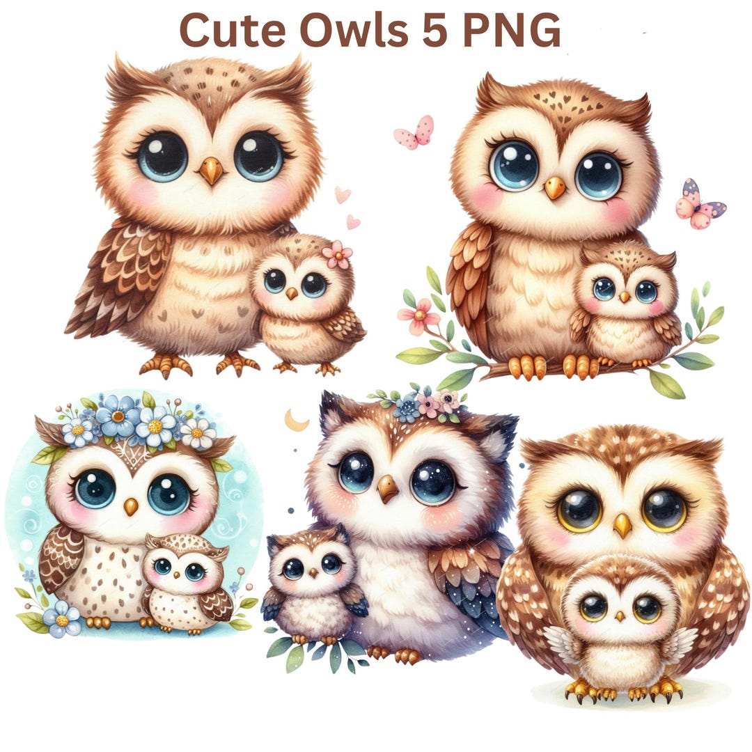 Cute Owl and Baby Owl Clipart, High Quality Pngs, Nursery Art, Digital  Planner, Watercolor, Card Making, Journaling, Digital Download - Etsy, image size:1080x1080