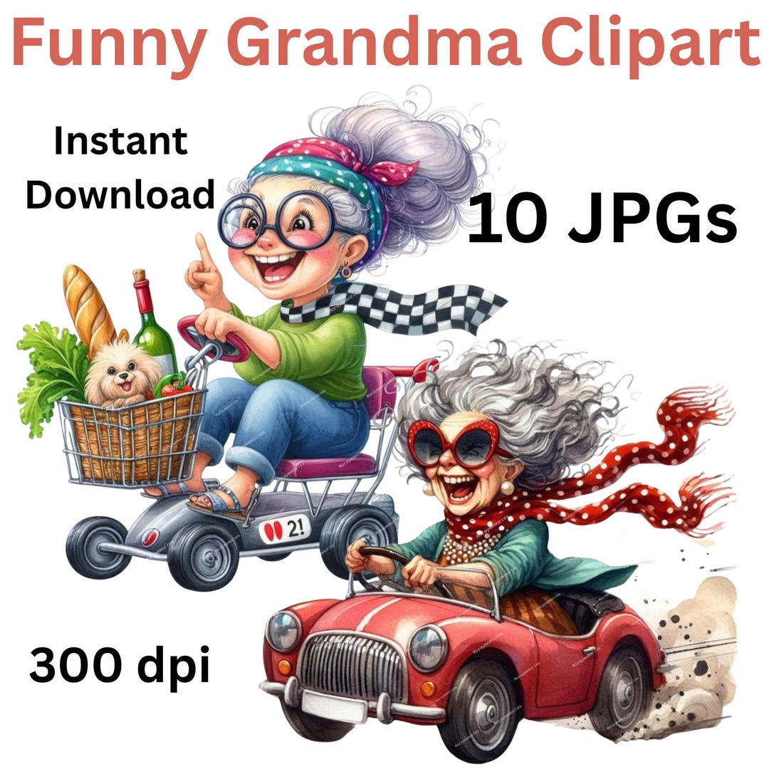 Funny Grandma Driving Clipart Bundle, Crazy Granny PNG, Sassy Old Lady ...
