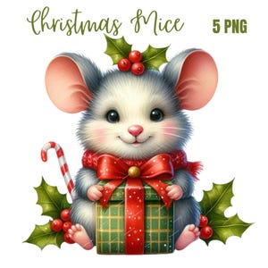 Imágenes prediseñadas de ratones navideños, ratón PNG, PNG de alta calidad, libro de recuerdos, diarios basura, álbumes de recortes, planificadores digitales, uso comercial, sublimación