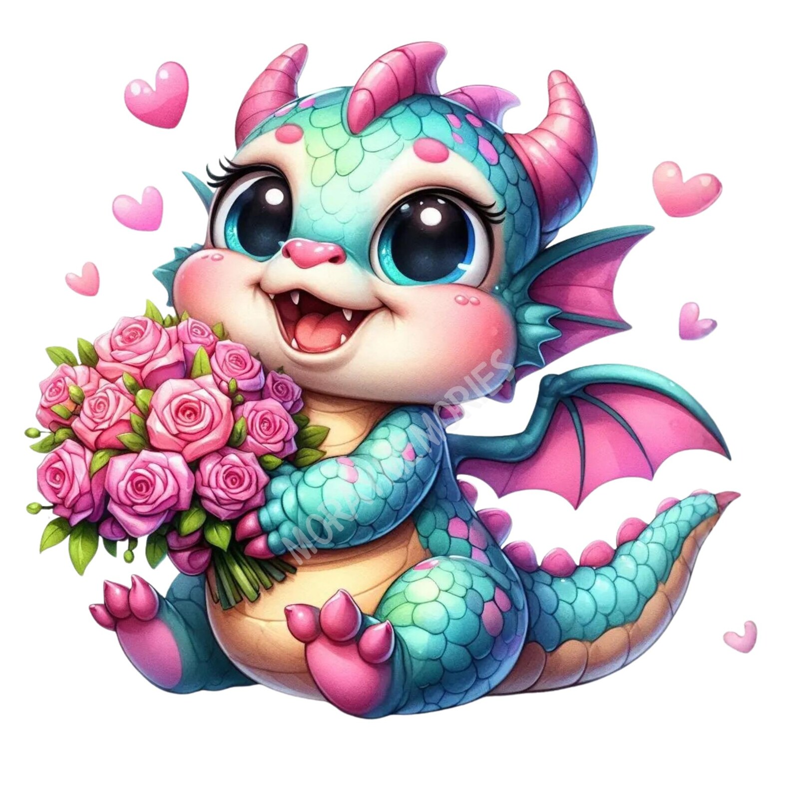 Cute Baby Dragon Valentine PNG – Goofy Cartoon Dragon Holding Pink ...