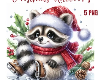 PNG, Christmas Raccoon Clipart bundle, Raccoon Clipart, Happy Christmas Clipart, Happy Christmas Raccoon, Christmas clipart, Cute Raccoon