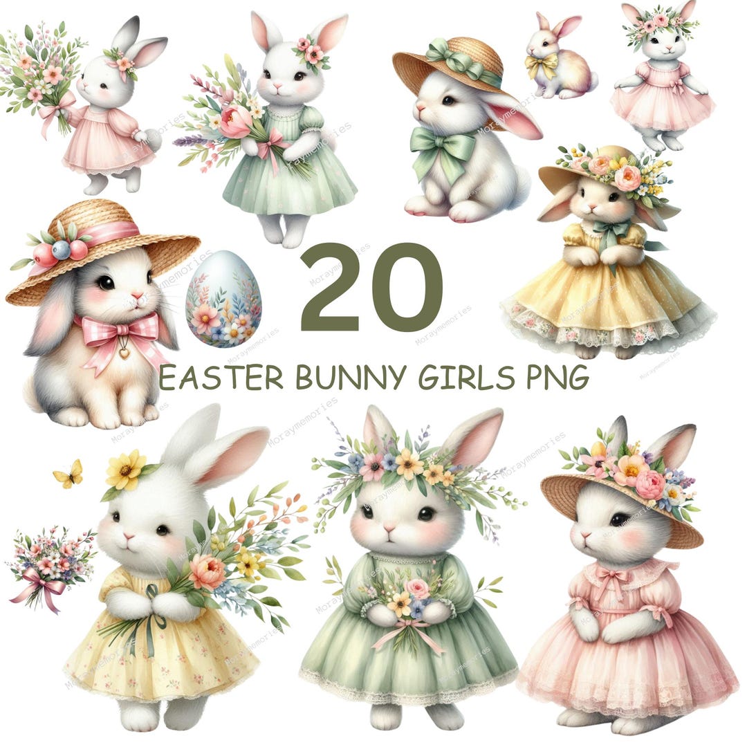 Watercolor Easter Bunny Clipart, Bunny Girl PNG, Pink Bunnies Clipart ...