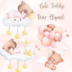 Bear, Cute teddy bear clipart, girl teddy, boho teddy bear, teddy bear png, teddy baby shower, nursery teddy bear