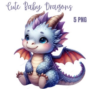 Schattige baby draak clipart, hoge kwaliteit png's, decor kinderkamer, aquarel draken, babyshower, kaarten maken, journaling, digitale download