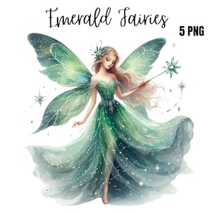 Smaragd Fee Clipart Paket, Fee png, Fee Illustration png, Mixed Media, Digitales Papier Handwerk, Sublimation, Kommerzielle Nutzung