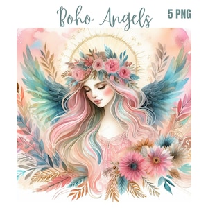 Clipart ange, clipart Halo, clipart ciel, ange pastel PNG, ailes d'ange, Portrait d'ange bohème, sublimation, autocollants pour agenda