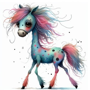 Clipart cheval original 10 haute résolution JPG aquarelles, journalisation indésirable, scrapbooking, fabrication de cartes, Kit de téléchargement numérique, fantastique, fantaisiste