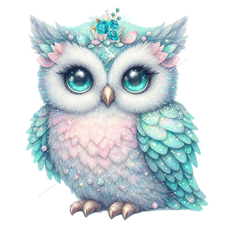 Sparkling Owl Clipart Bundle | 5 PNG & 5 SVG Files | Colorful Owl Graphics | Cute Bird Illustration | Sublimation Design, Printable Crafts image 6