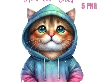 Clipart di un gattino con cappuccio, gattino carino, clipart