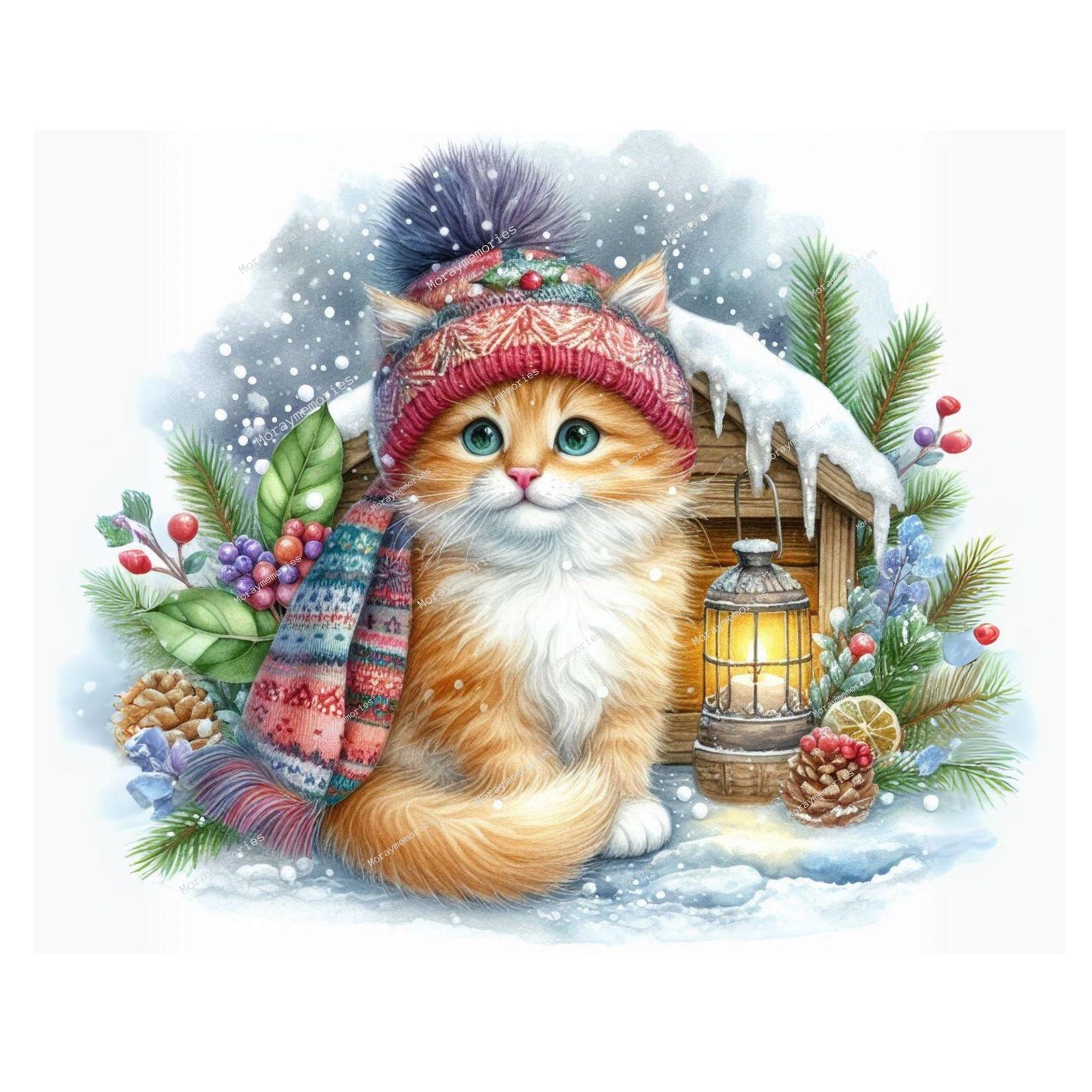 Winter Cat Clipart, Kitten Clipart, Printable Watercolor Clipart, High ...