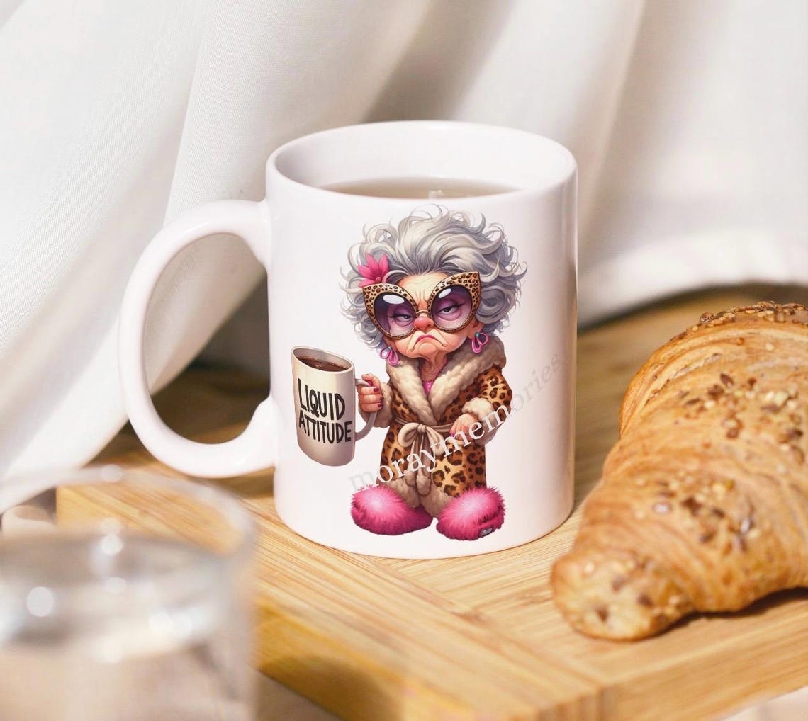 Funny Coffee Granny Clipart Bundle (5 PNG) Sarcastic Old Lady PNG ...