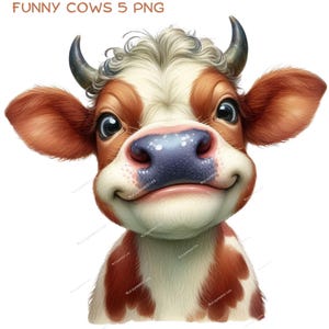 Clipart di mucca divertente, amanti delle giovenche divertenti, mucca comica, PNG di alta qualità, planner digitale, acquerello, creazione di biglietti, journaling, download digitale