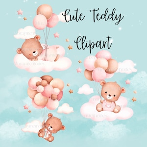 Bear, Cute teddy bear clipart, girl teddy, boho teddy bear, teddy bear png, teddy baby shower, nursery teddy bear