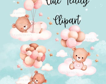 Bear, Cute teddy bear clipart, girl teddy, boho teddy bear, teddy bear png, teddy baby shower, nursery teddy bear