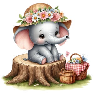Bundle de clipart éléphant, fleur bébé éléphant Sublimation Clipart, bébé éléphant, éléphant png, baby shower éléphant, téléchargement numérique