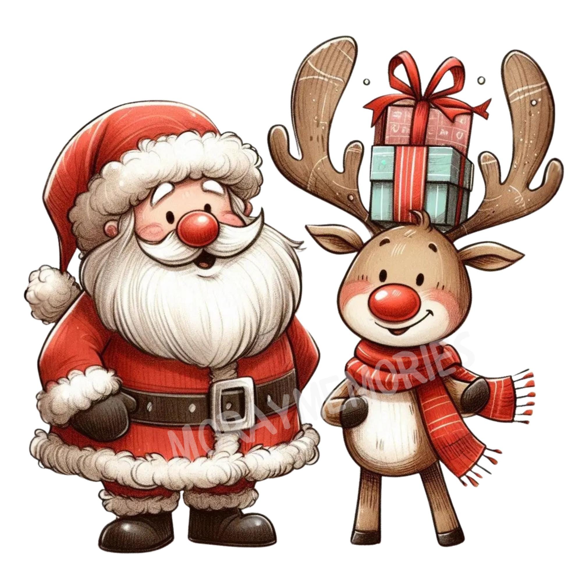 Santa and Reindeer Christmas Clipart Set – Festive Holiday Digital ...