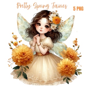 Pretty Spring Fairy Girl Clipart PNG-bundel, Spring Fairy Clipart, aquarel schattige lentebloem feeën clipart, gratis commercieel gebruik