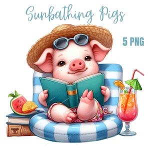 Clipart di un simpatico maialino da spiaggia, PNG di animali stravaganti, vibranti atmosfere da spiaggia, decorazioni tropicali rilassanti, design estivo a sublimazione
