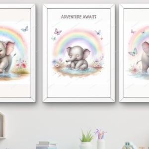 Juego de 3 láminas de safari para habitación infantil, decoración de elefantes para habitación de bebé, lámina de jungla para habitación infantil, lámina de animales para habitación infantil, póster de animales de safari