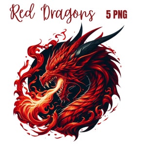Clipart de Dragão Vermelho Majestoso, Pacote de Clipart de Dragão Majestoso Flamejante, PNGs de Alta Qualidade, Arte de Fantasia, Clipart para Impressão