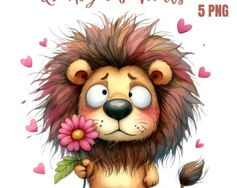 Watercolor Quirky Animals Clipart, PNG Silly Animals Clipart, Crazy Animal With Flowers, Silly Animals Bundle, Commercial Use