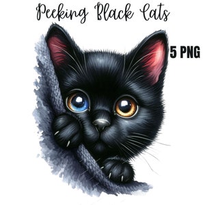 Peeking Black Cat Clipart, PNG, watercolor sublimation digital Download, cat Sublimation design, sublimation, png for sublimation designs