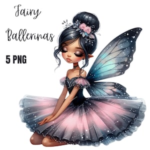 Clipart di fata ballerina, clipart di ballerina, illustrazione di principessa ballerina di danza classica in formato PNG, compleanno stampabile, maglietta per insegnanti, maglietta per la scuola dei bambini