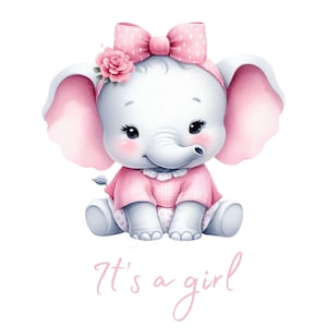Elefante rosa PNG, Clipart di elefante, Baby Shower, Elefante di compleanno, Bambina, Download digitale istantaneo