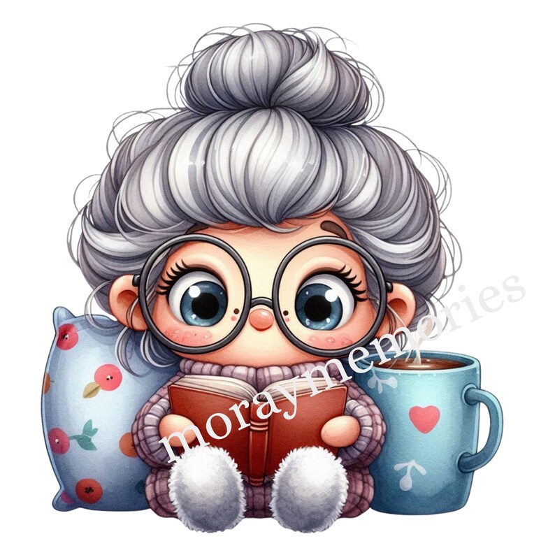 Cozy Coffee Lady Clipart | Funny Older Woman PNG | Cute Granny Coffee ...