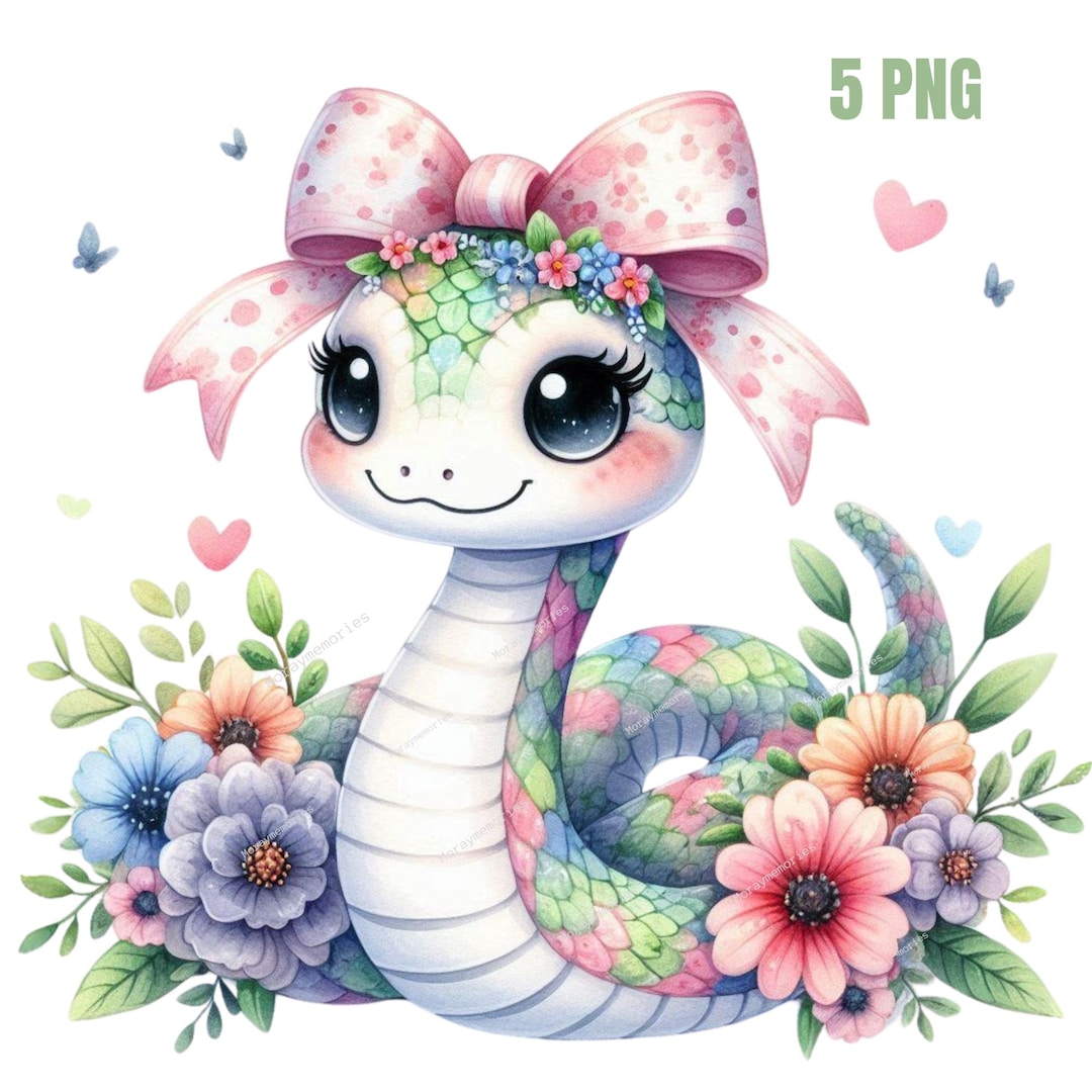 Cute Snake Clipart – High-quality Pngs, Watercolor Nursery Art, Digital ...