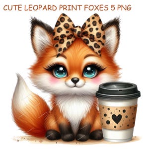 Clipart di volpe, Clipart di fiocco con stampa leopardata, PNG di volpe carina, maglietta scolastica per bambini, tazza tumbler per sublimazione, pianificatore, diario spazzatura, creazione di biglietti