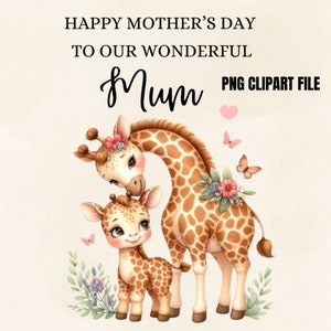 Happy Mother&#39;s Day - Mother and Baby Giraffe Sublimation Design, PNG, JPG, Mothers Day Card Design, Cute Giraffe,Instant Digital Download