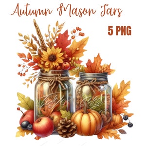 Autumn Mason Jar Clipart, High Quality Pngs, Fall Png Art, Digital
