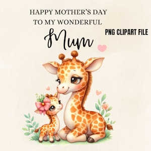 Happy Mother&#39;s Day - Mother and Baby Giraffe Sublimation Design, PNG, JPG, Mothers Day Card Design, Cute Giraffe,Instant Digital Download