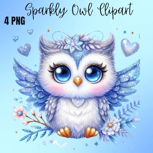 Sparkling Owl Sublimation Clipart 4 PNG Hiboux colorés, Oeuvre d'art de hibou, Chouette à imprimer, Carte d'anniversaire de hibou