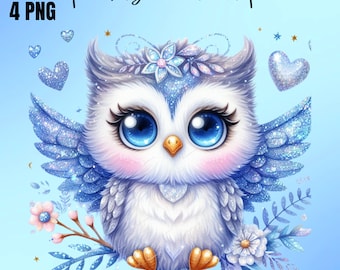 Sparkling Owl Sublimation Clipart 4 PNG Colorful Owls, Owl artwork, Owl printable, Owl birthday card