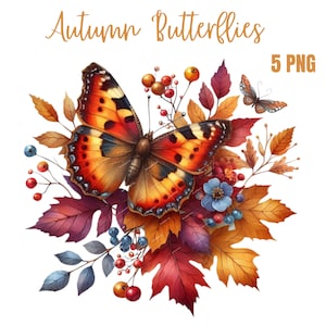 Pretty Autumn Butterflies Clipart, High Quality PNGs, Digital Art, Digital Planner, Watercolor, Card Making, Journaling, Digital Download