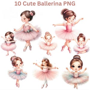 10 Ballerina Clipart PNG, Ballet Dancer Princess Illustration, Cute Dancer Graphics, Printable Birthday Decor, Teacher Shirt Design