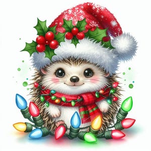 Lindos erizos navideños, imágenes prediseñadas, JPG de alta calidad, muñeco de nieve peculiar, PNG, planificador digital, acuarela, creación de tarjetas, diario, descarga digital