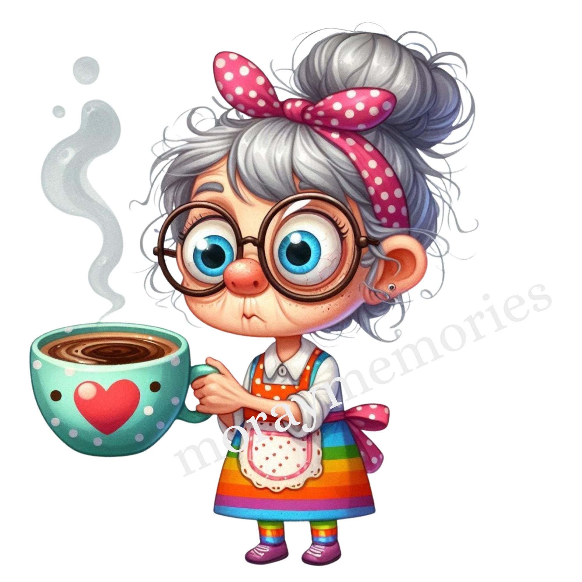 Funny Coffee Granny Clipart Bundle (5 PNG) Sarcastic Old Lady PNG ...