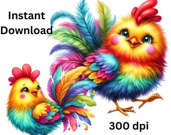 Pacote de PNGs de Galinhas Divertidas, Clipart de Galinhas Coloridas, Design de Sublimação de Animais de Fazenda, PNG de Galinha Fofa para Camisetas, Design de Canecas