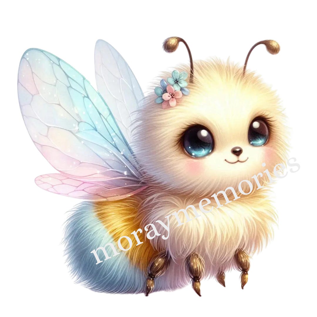 Pastel Fluffy Bee PNG Clipart Set – Cute Spring Flower Bee, Blue & Pink ...