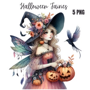 Halloween Fee Png, Fee Clipart, druckbare Aquarell Clipart, hohe Qualität PNG, digitaler Download, Papiermodell, Junk Journal