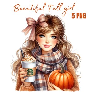 Bellissima ragazza autunnale, PNG di alta qualità, Clipart autunnale, PNG autunnale, Planner digitale, Acquerello, Creazione di biglietti, Diario, Download digitale