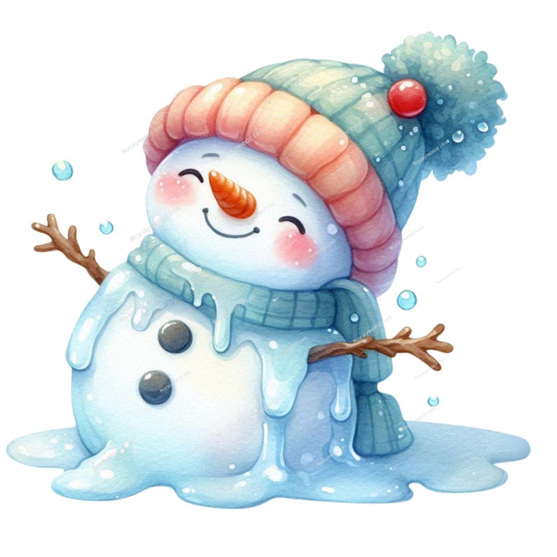 Funny Melting Snowman Clipart, High Quality PNGs, Cute Snowman png,Digital Planner,Watercolor, Card Making,Journaling,Digital Download image 6
