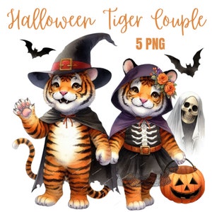 Halloween Tiger Couple PNG, Halloween Sublimation Digital Design Download, cute halloween png, spooky season png, Halloween png, fall png