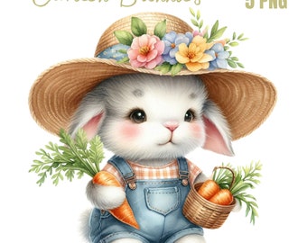 Tuinhaas clipartbundel, schattig konijn png, schattige dieren graphics, aquarel, papierkunst, digitale download, commercieel gebruik