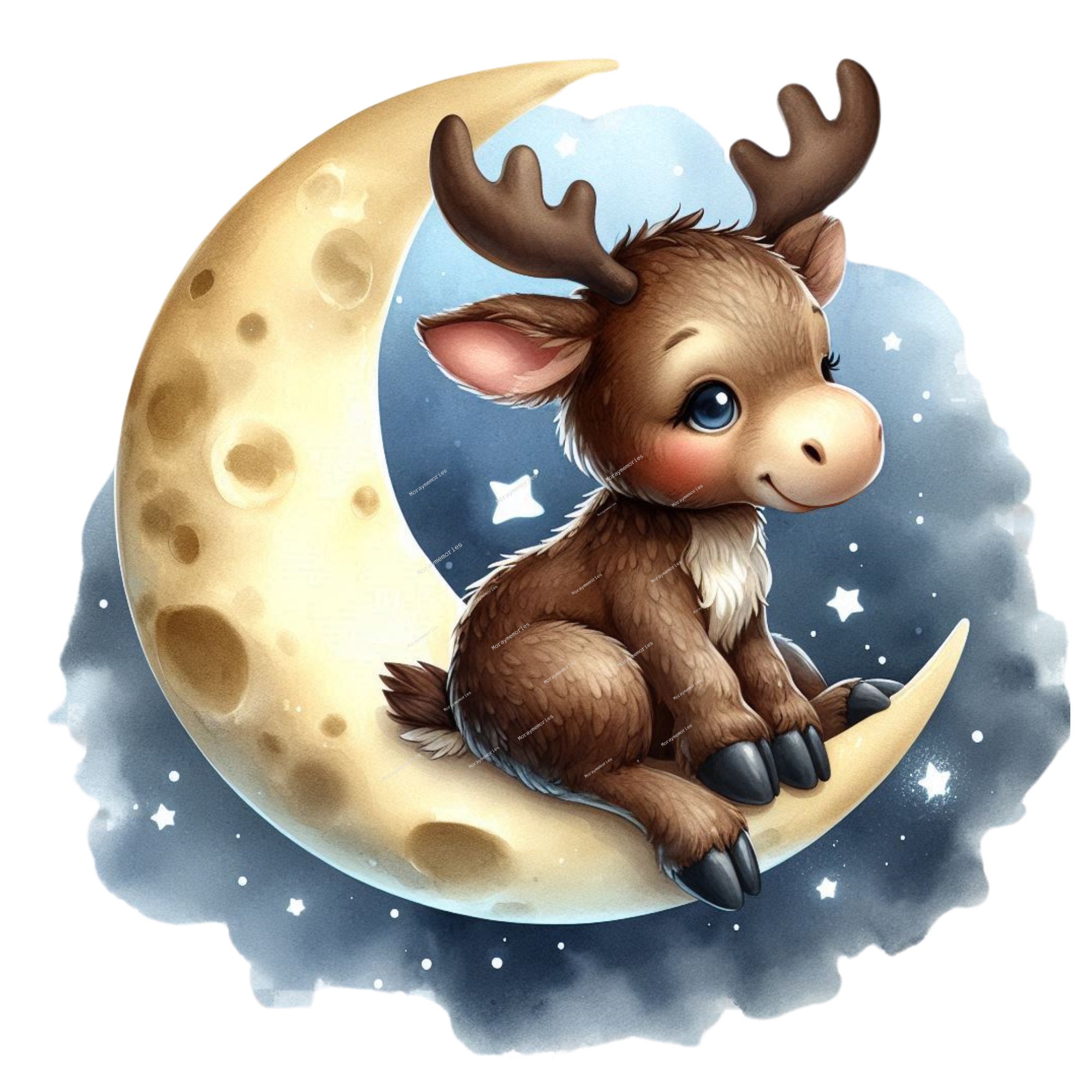 Watercolor Cute Baby Moose, PNG Animal Clipart, Moose Clipart, Cute ...